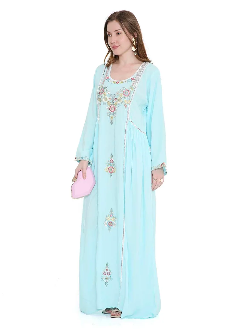 هانا آند سارا classic long viscose farasha with elegant thread embroidery arabic kaftan jalabiya dress