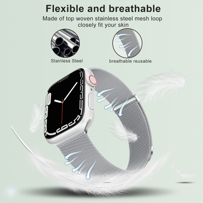 MARGE PLUS Compatible with Apple Watch Band 38mm 40mm 41mm 42mm 44mm 45mm 46mm 49mm Women Men, Stainless Steel Mesh Loop Magnetic Clasp Replacement for iWatch Series 11 10 9 8 7 6 5 4 SE3 SE2 Ultra 3 - Image 3