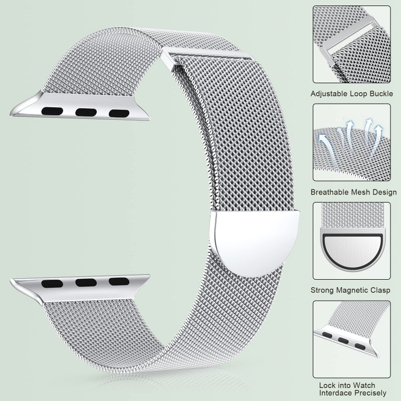 MARGE PLUS Compatible with Apple Watch Band 38mm 40mm 41mm 42mm 44mm 45mm 46mm 49mm Women Men, Stainless Steel Mesh Loop Magnetic Clasp Replacement for iWatch Series 11 10 9 8 7 6 5 4 SE3 SE2 Ultra 3 - Image 4