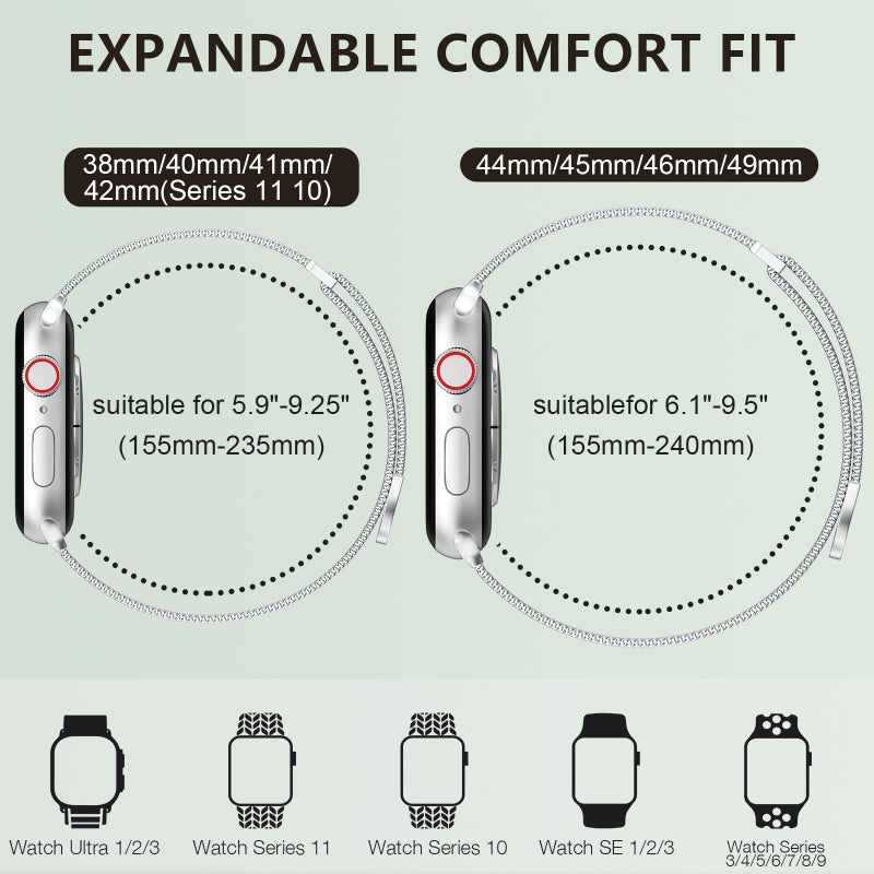 MARGE PLUS Compatible with Apple Watch Band 38mm 40mm 41mm 42mm 44mm 45mm 46mm 49mm Women Men, Stainless Steel Mesh Loop Magnetic Clasp Replacement for iWatch Series 11 10 9 8 7 6 5 4 SE3 SE2 Ultra 3 - Image 2