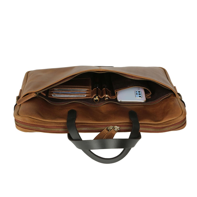 KomalC 15.5 Inch Leather Laptop Sleeve with Trolley Strap â€“ Slim Genuine Leather Bag for 13", 14", 14.5" Laptops â€“ Office Briefcase with Shoulder Strap & Organizer - Image 4