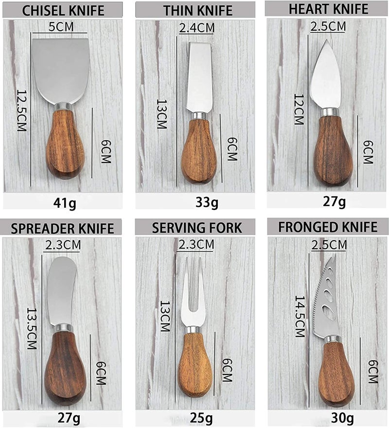 KT-GARY Cheese Knives with Cheese Slicer Cheese Cutter Cheese Fork,Cheese Spreading Knife for Charcuterie Boards and Cutlery Gift Set,6 Pieces Cheese Knife Set with Bamboo Wood Handle Steel Stainless - Image 4
