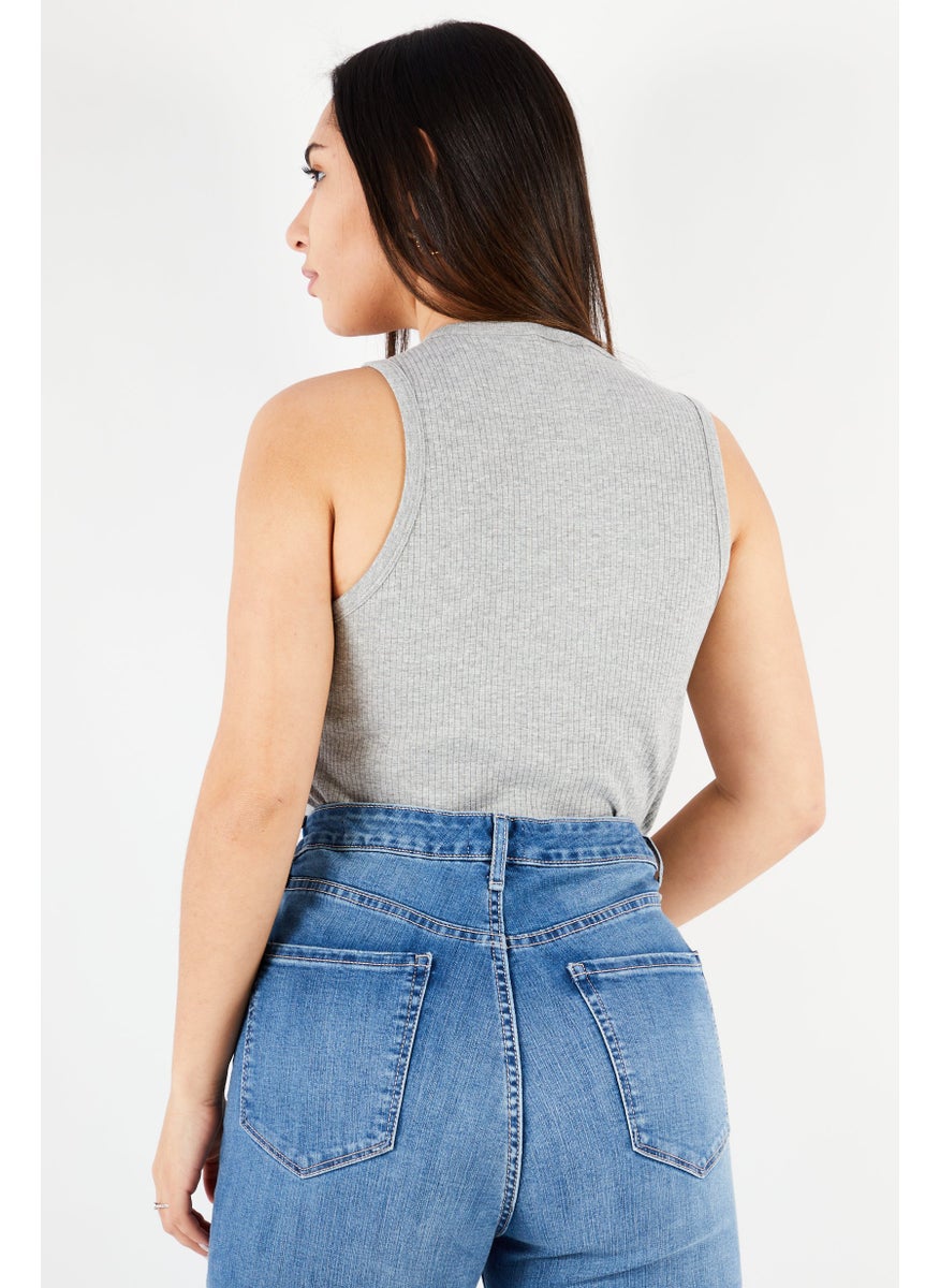 NOISY MAY Women Heather Sleeveless Bodysuit, Grey  - Image 4