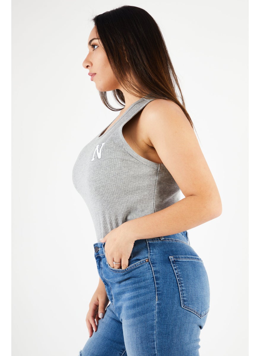 NOISY MAY Women Heather Sleeveless Bodysuit, Grey  - Image 3