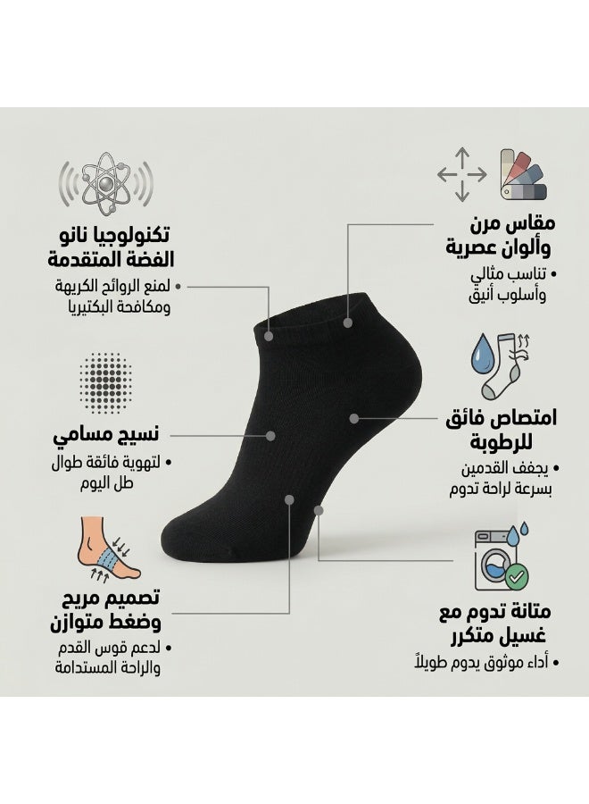 دودوليزا شراب نسائي فاخر كلاسيك من البامبو بتقنية نانو الفضة مضاد للبكتيريا بطول الكاحل أسود 5 أزواج - Image 4