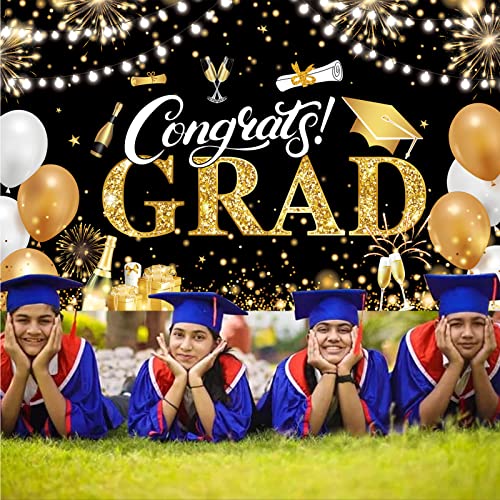 Aaskuu Graduation Banner 2025 Black and Gold - 72.8x43.3 Inch, Congrats Grad Banner for Party Decorations, Large Congratulations Class of 2025 Graduation Backdrop - Image 3