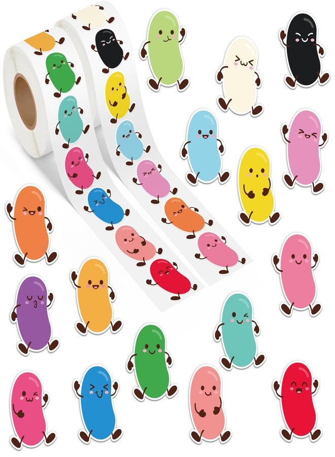 A1diee Easter Cute Jelly Beans Roll Stickers - 1000Pcs in 16 Designs Funny Jelly Beans Candy Assorted Colors Vinyl Stickers, Colorful Easter Waterproof Decals Gift for Party Home Decor Laptop Luggage - Image 1