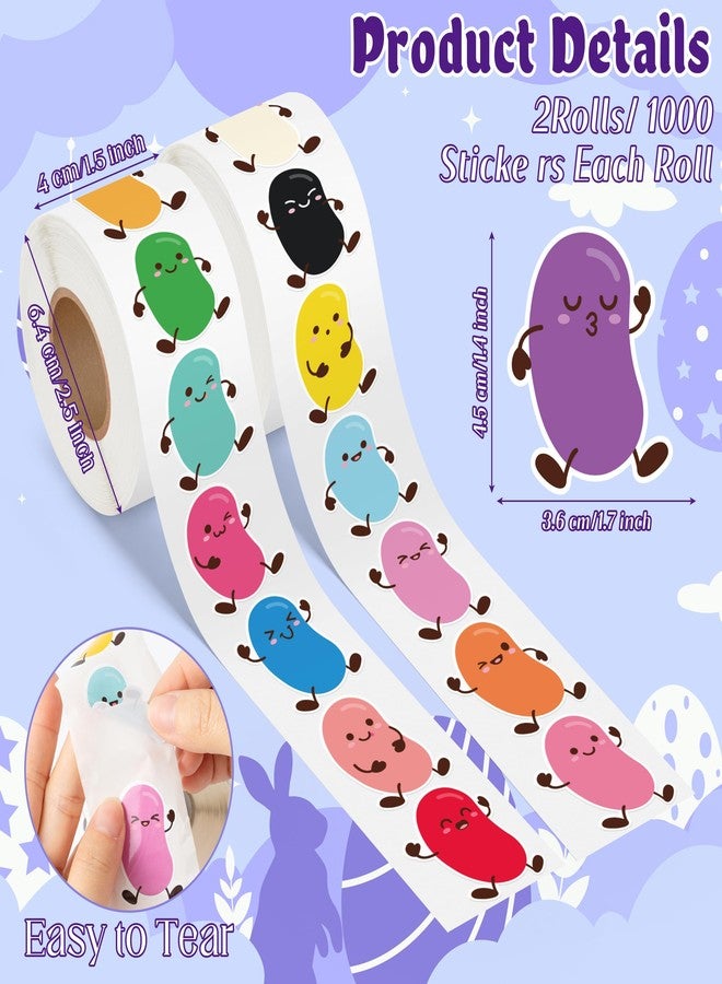 A1diee Easter Cute Jelly Beans Roll Stickers - 1000Pcs in 16 Designs Funny Jelly Beans Candy Assorted Colors Vinyl Stickers, Colorful Easter Waterproof Decals Gift for Party Home Decor Laptop Luggage - Image 2