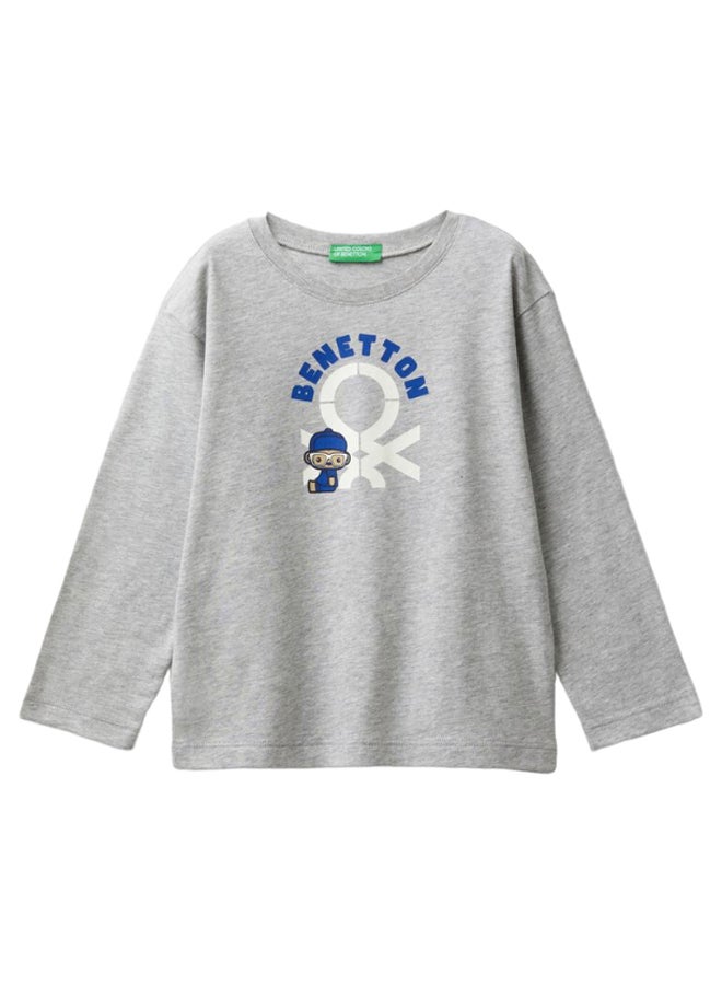 Benetton Boys Printed Long Sleeve T-Shirt - Image 1