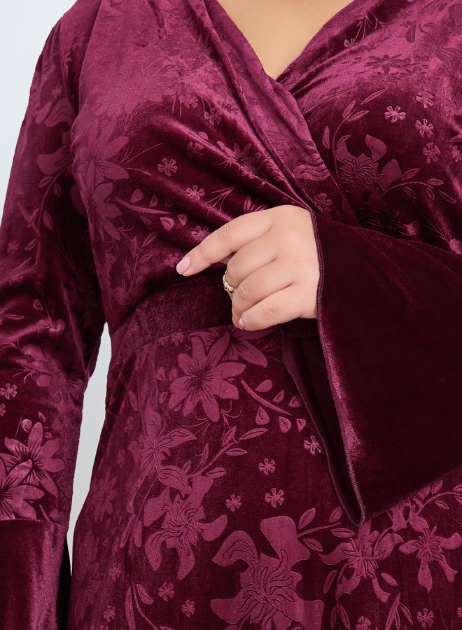 ستايلي فستان طويل مخمل بطبعة زهور مقاس كبير - Image 3