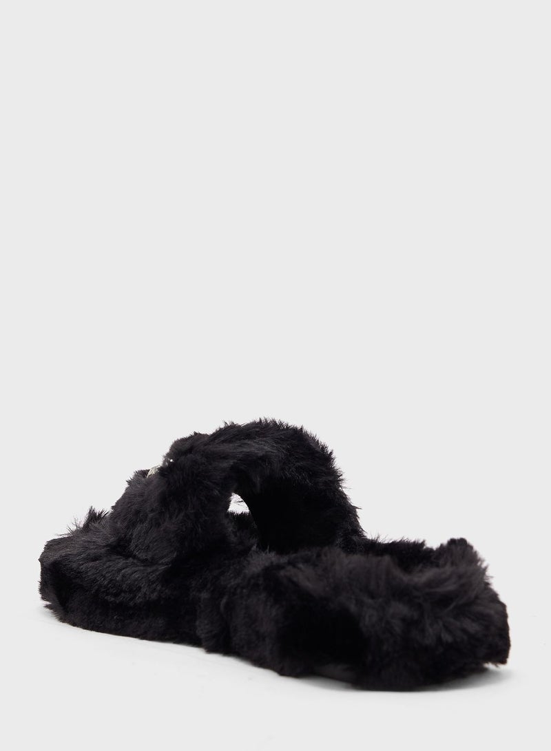 Ginger Diamante Fluffy Bedroom Slippers  - Image 3