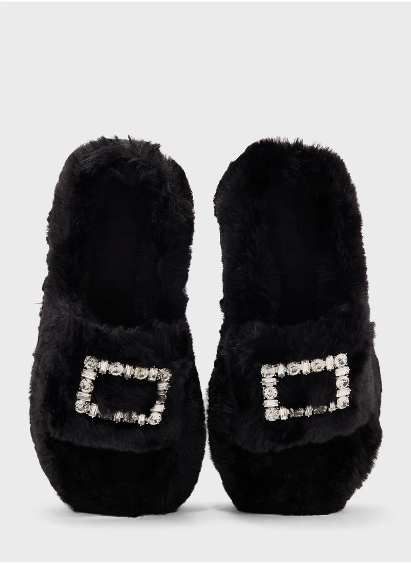 جينجر Diamante Fluffy Bedroom Slippers