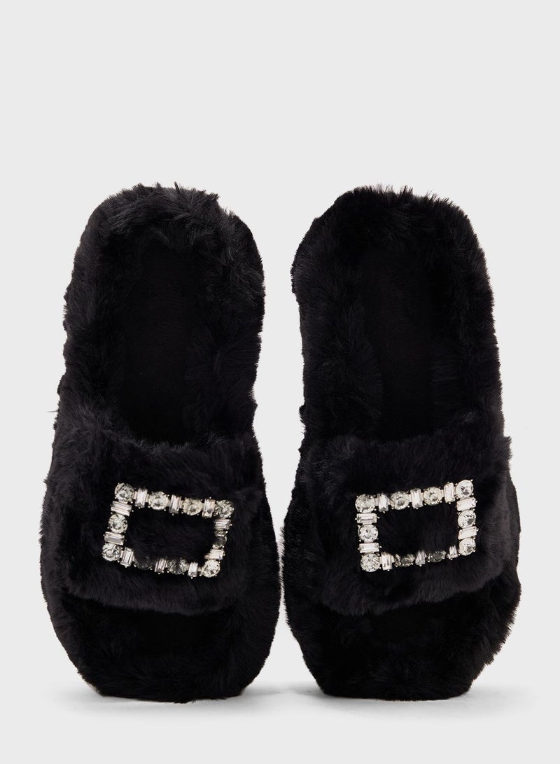Ginger Diamante Fluffy Bedroom Slippers  - Image 4