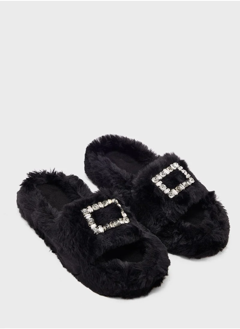 جينجر Diamante Fluffy Bedroom Slippers