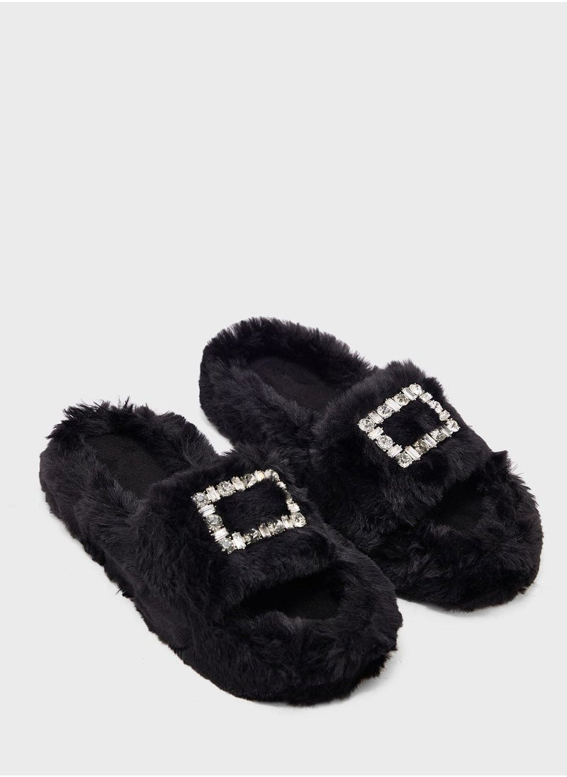 Ginger Diamante Fluffy Bedroom Slippers  - Image 2