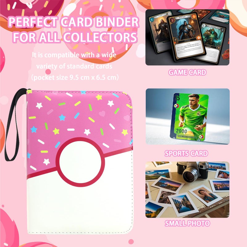 Piefectpie 4 Pocket Card Binder 400 Card Holder Album, Pink Donut Trading Cards Holder Zipper Binder for Girl Teen Collection (Pink Donut, 400 Pocket) - Image 5