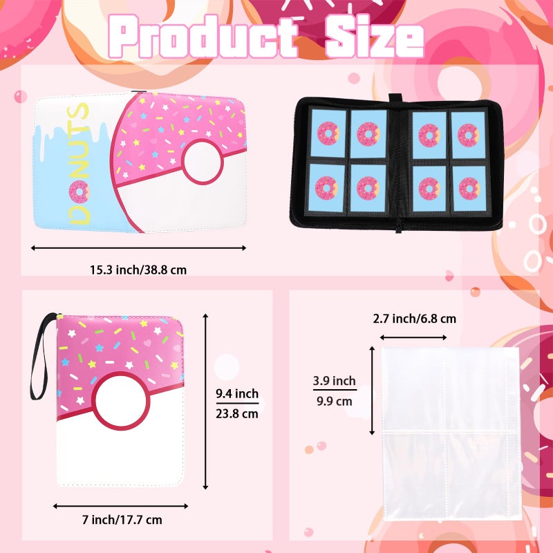 Piefectpie 4 Pocket Card Binder 400 Card Holder Album, Pink Donut Trading Cards Holder Zipper Binder for Girl Teen Collection (Pink Donut, 400 Pocket) - Image 4