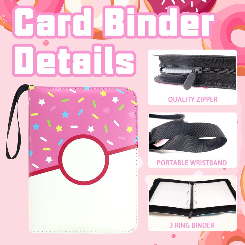 Piefectpie 4 Pocket Card Binder 400 Card Holder Album, Pink Donut Trading Cards Holder Zipper Binder for Girl Teen Collection (Pink Donut, 400 Pocket) - Image 3