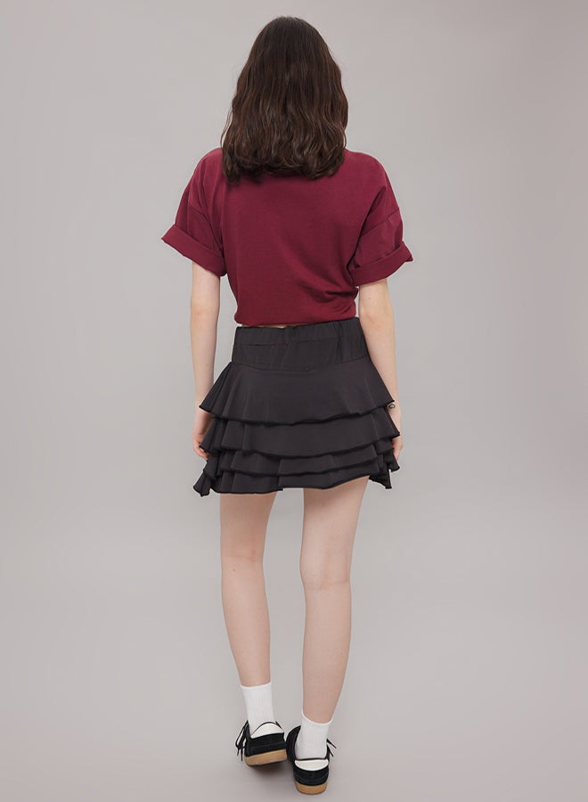 trendyol Black Plain Skirt with Ruffle Mini Elastic Knitted Skirt - Image 4