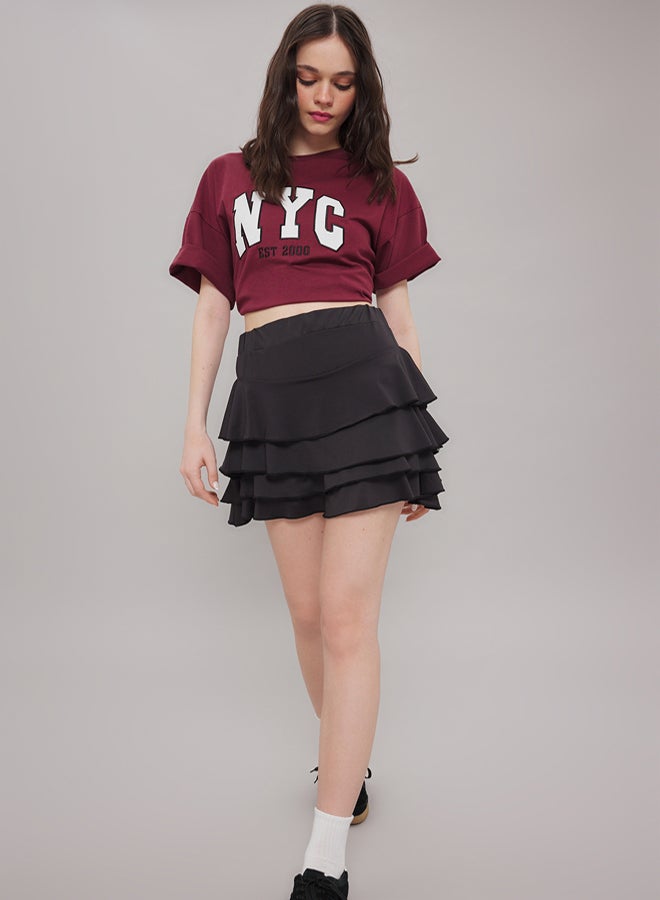 trendyol Black Plain Skirt with Ruffle Mini Elastic Knitted Skirt - Image 1