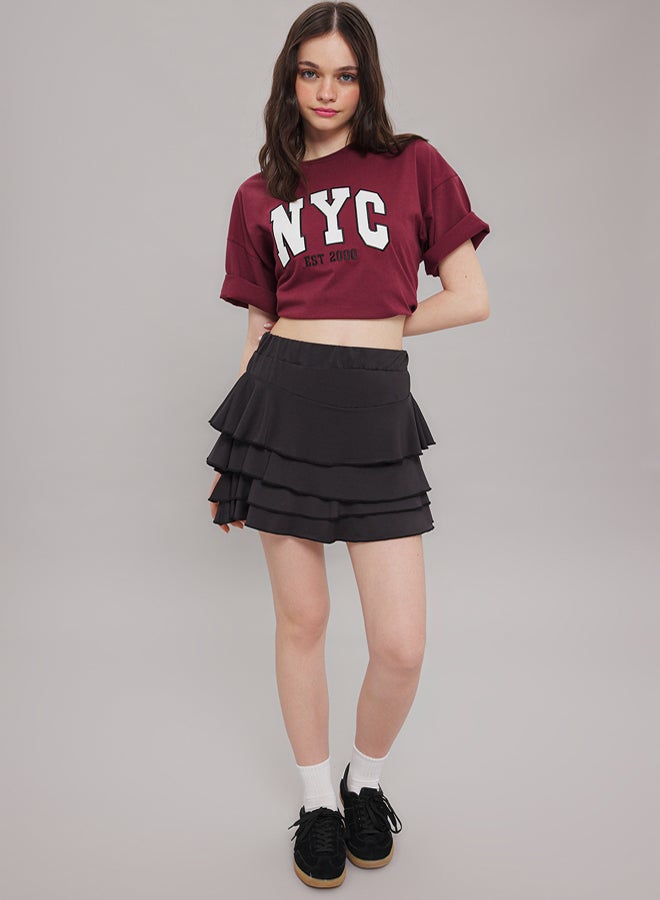 trendyol Black Plain Skirt with Ruffle Mini Elastic Knitted Skirt - Image 2