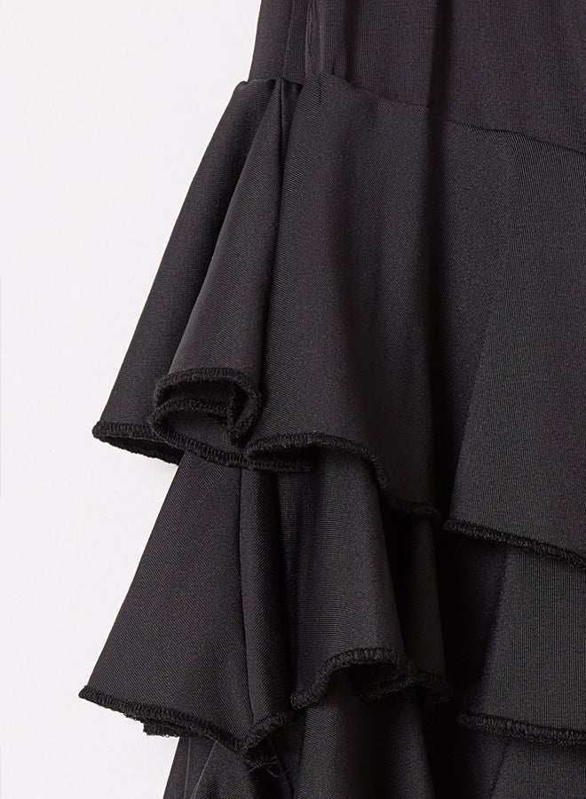 trendyol Black Plain Skirt with Ruffle Mini Elastic Knitted Skirt - Image 5
