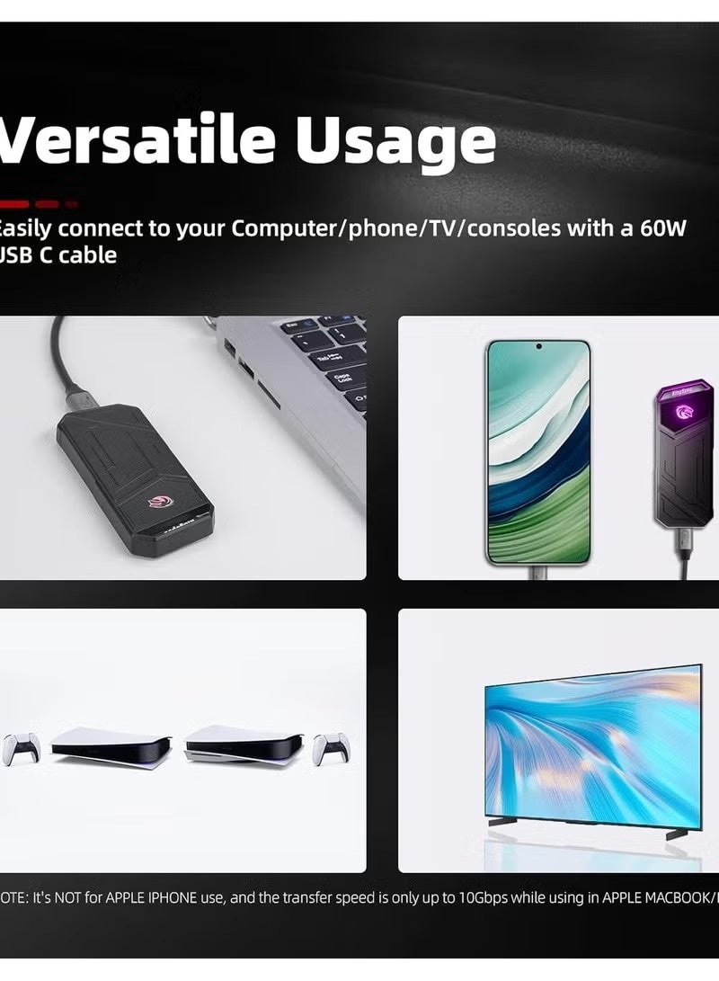 KingSpec Z5 1TB Portable External SSD with RGB Light - up to 2100MB/s, Zinc Alloy Housing, USB 3.2 Gen2x2 Interface, Extreme Solid State Hard Drives, Compatible with Mobile Phone/PS4/Laptop/TV/PC - Image 5