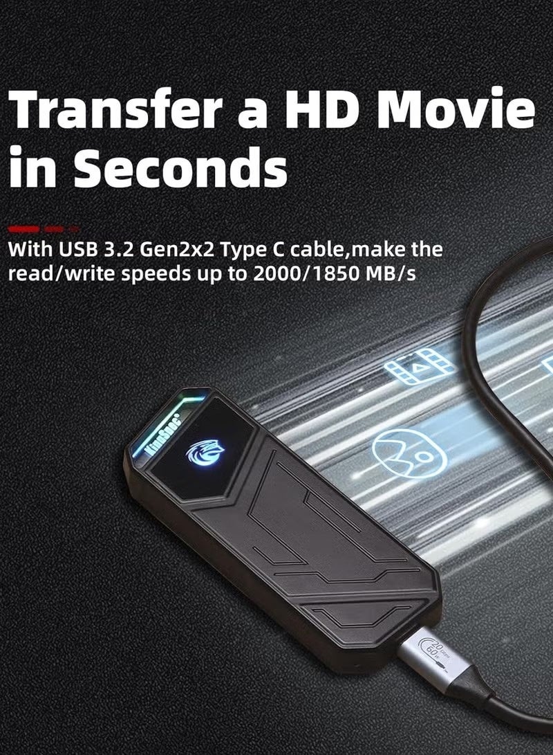 KingSpec Z5 1TB Portable External SSD with RGB Light - up to 2100MB/s, Zinc Alloy Housing, USB 3.2 Gen2x2 Interface, Extreme Solid State Hard Drives, Compatible with Mobile Phone/PS4/Laptop/TV/PC - Image 4