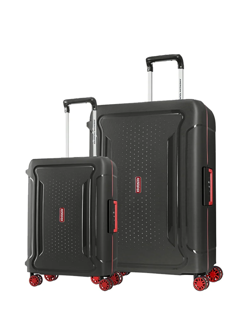 Tribus Suitcase, 2pc Set (55 + 69 cm), 4 Spinner Wheels, Hard Top, Polypropylene, Dark Grey|Address Tag|TSA Lock|Dual Tube Pull Handle|Scratch Resistant Texture|XtraSecu™ 3-Point Locking System - 3 Years International Warranty