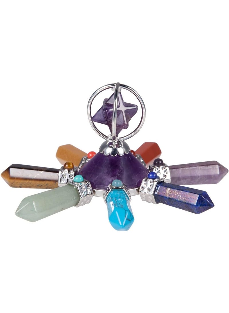 SUNYIK SUNYIK Handmade 7 Chakra Crystal Merkaba Star Pyramid Conical Energy Generator, Healing Reiki Crystal Point Hexagonal Prisms Seven Direction, Amethyst 
