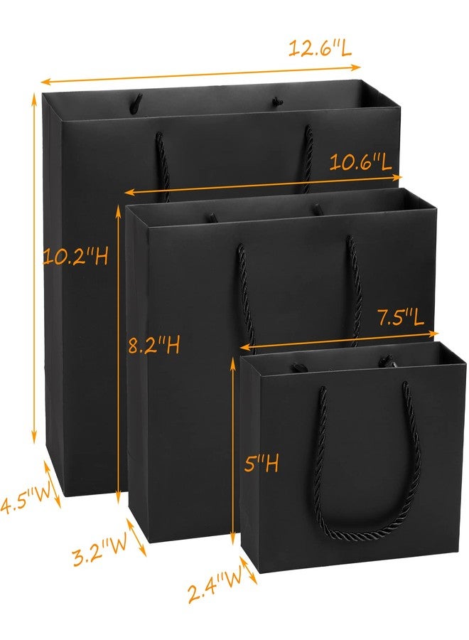 Lyellfe 30 Pack Black Gift Bags, Heavy Duty Kraft Paper Bag with Handle, Luxury Waterproof Shopping Bag, Retail Merchandise Bags for Birthday, Wedding, Christmas, S, M, L - Image 2