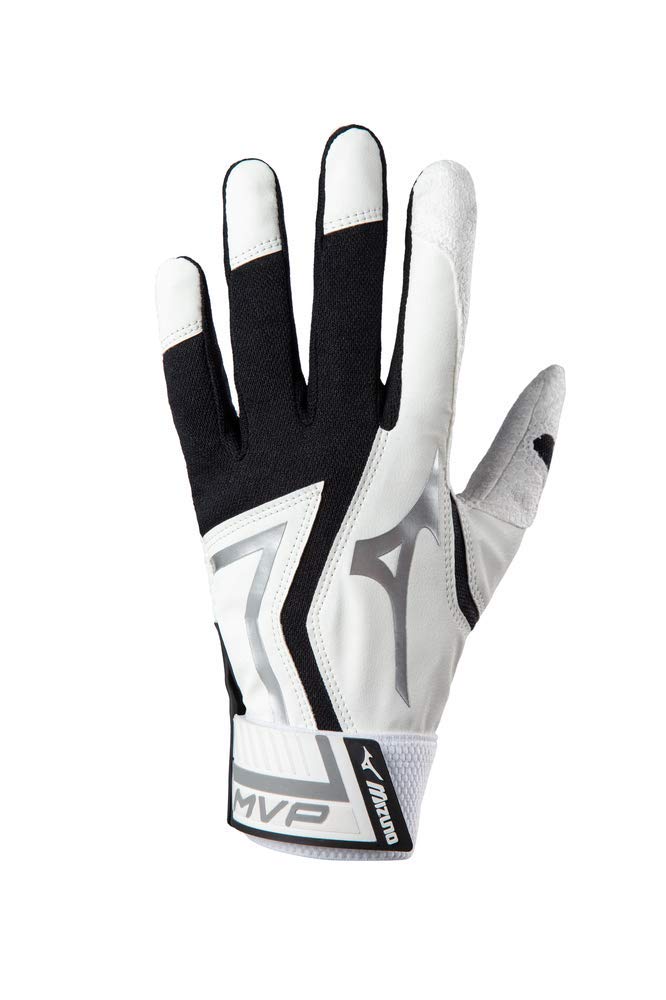 Mizuno MVP Baseball Batting Gloves, Youth T-Ball, White/Black - Image 1