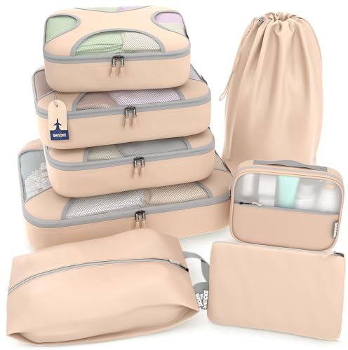 Shacke Packing Cubes for Travel 8 Set - Premium Luggage Organizer Bags - Versatile Travel Organizer for Women and Men - Optimized Packing Bags - Travel Essentials (Nude Biege) - Image 1