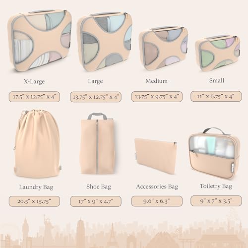 Shacke Packing Cubes for Travel 8 Set - Premium Luggage Organizer Bags - Versatile Travel Organizer for Women and Men - Optimized Packing Bags - Travel Essentials (Nude Biege) - Image 4
