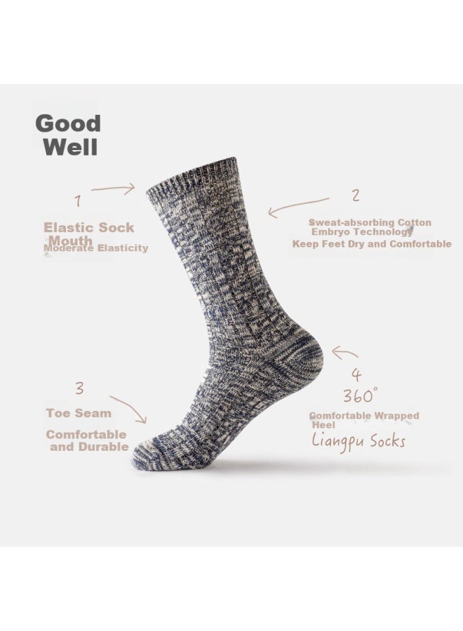 Liangpu Men's Cotton Long Socks Retro Thick Line Socks Men's Mid-tube Socks - Image 3
