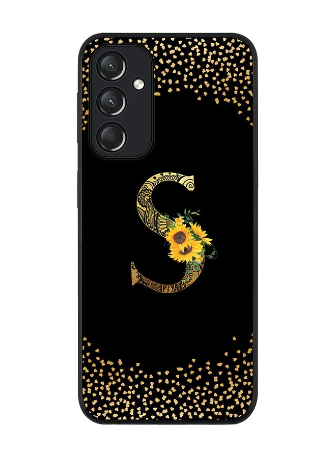 Stylizedd جراب بحافة سوداء متينة لهاتف Samsung Galaxy A05s - غطاء مخصص بنمط ماندالا زهري للحرف الأول من الأبجدية - S (أسود) - Image 1