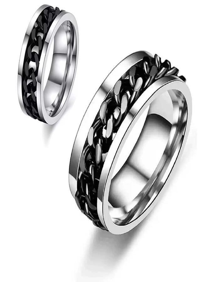 IGA COLLECTION Valentine Stylish Fashionable Latest Combo Silver & Black Dude Chain Ring W1 (18) - Image 2