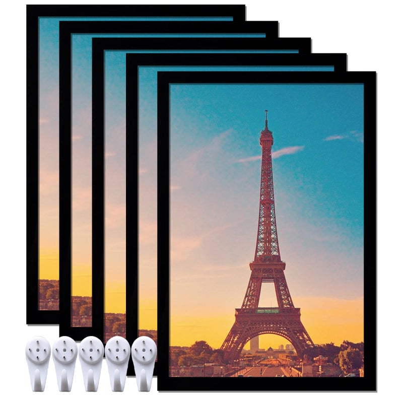 icariery 8x12 Picture Frame Set of 5 Black Photo Frames High Transparent Wall Gallery Desktop Horizontal Vertical for Canvas Collage Photo Poster Certificate 8 x 12 inches