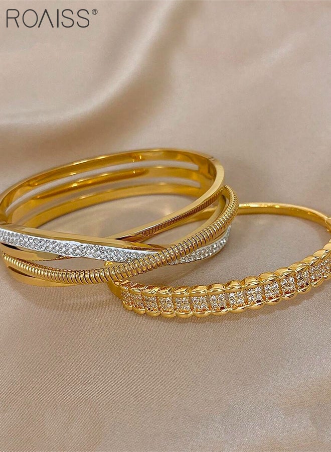 roaiss 2 Pcs Gold Bracelet Set, Light Luxury Geometric Multi-layer Cross Bracelet, Simple Cubic Zirconia Bracelet Suitable for Women to Attend Various Occasions and Festivals Gift - Image 3