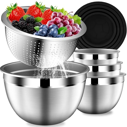 DUTZUN Mixing Bowls with Lids Set, Stainless Steel Mixing Bowls with Colander, Strainer with Mixing Bowl Set, Kitchen Gadgets Bowl Christams Gift, Size 4, 2.5, 2, 1.5QT - Black - Image 1