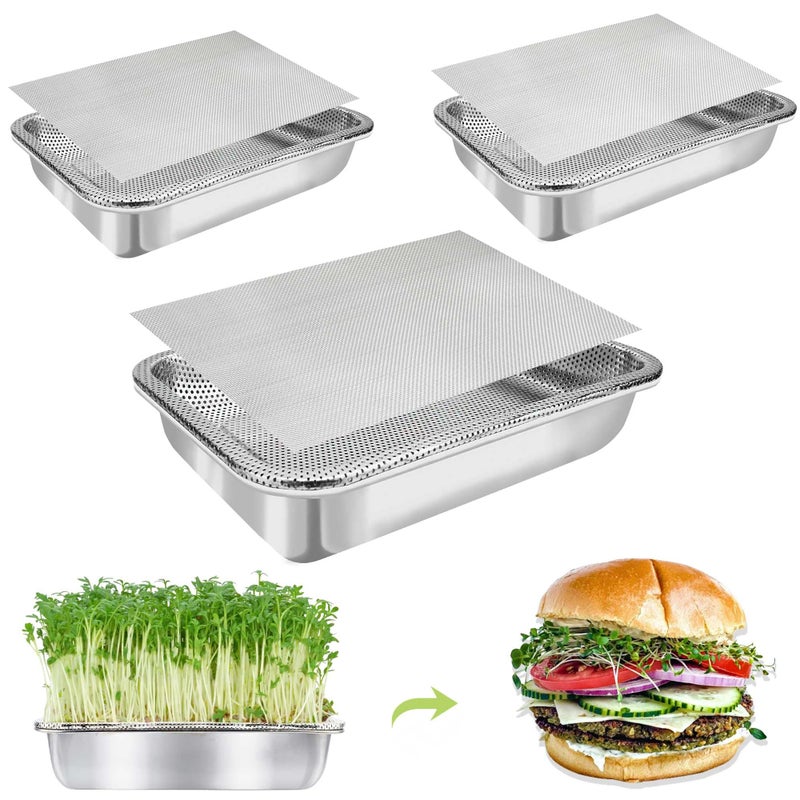 TCYPUHL Stainless Steel Sprouts Growing Kit 3-Tier 12.4 inch Trays, Microgreens Growing Kit, Seed Sprouting Tray with Encrypted Mesh Sprouts for Beans Alfalfa Broccoli Wheat Grass - Image 1