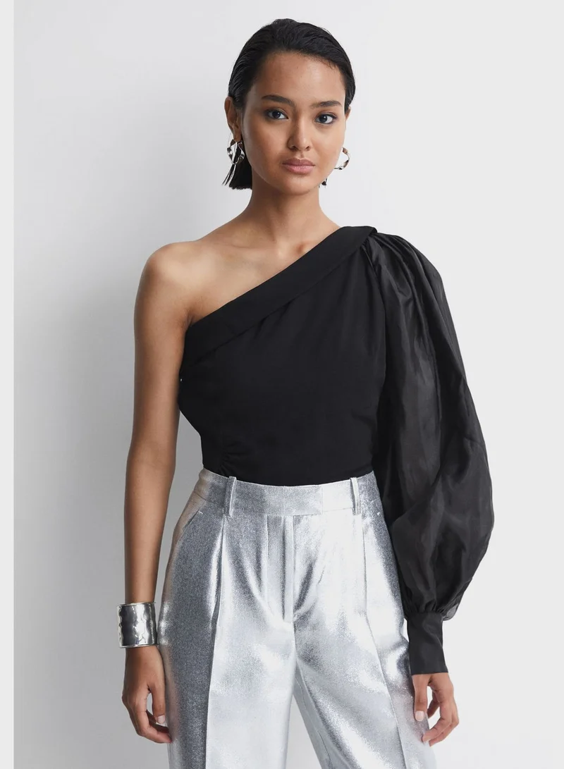 REISS One Shoulder Mesh Detail Dress for Women | Best Price Oman