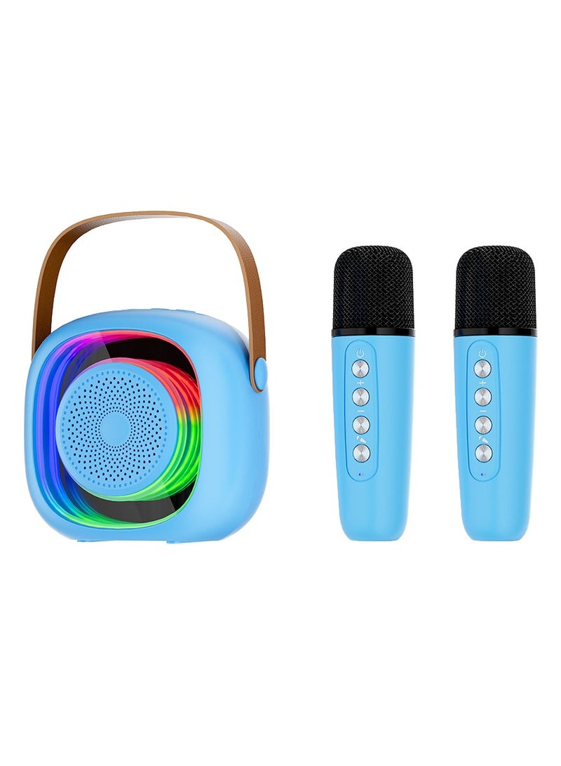 Karaoke Bluetooth Speaker with 2 Wireless Mic,Mini Portable Bluetooth Speaker with Microphone,Colorful Ambient Light for Family Gatherings and Entertainment  - Image 1