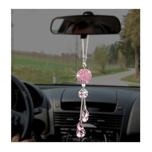 Suvnie Bling Ball and Drops Car Hanging Pendant Crystal Auto Rearview Mirror Ornament for Women Girls Universal Sparkly Vehicle Interior Decor Accessories Pink BallPink Teardrop - Image 1