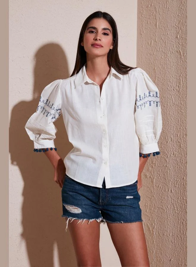 ليلا قميص نسائي قطني بقصة عادية وأكمام بالون