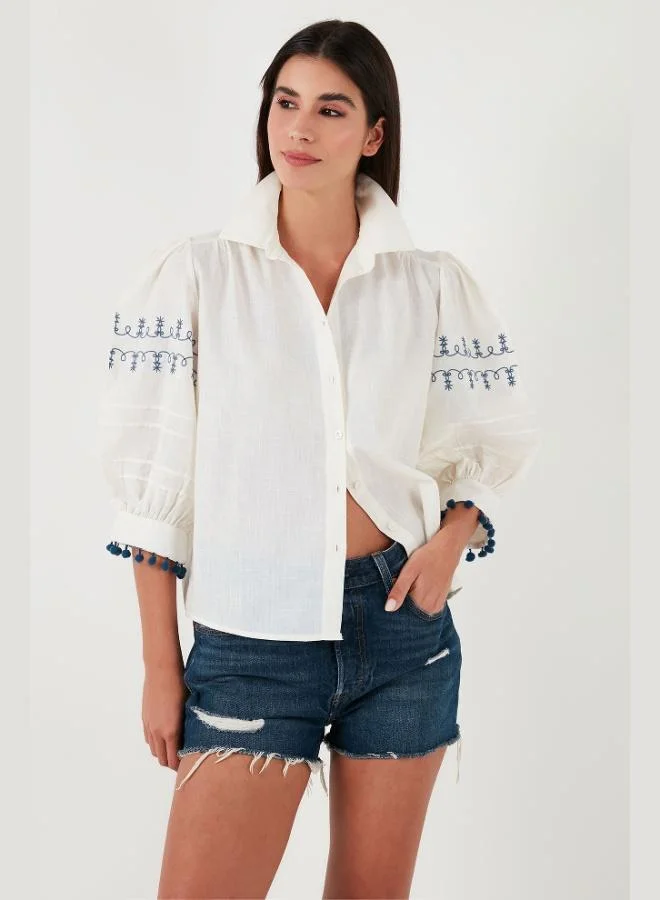 ليلا قميص نسائي قطني بقصة عادية وأكمام بالون