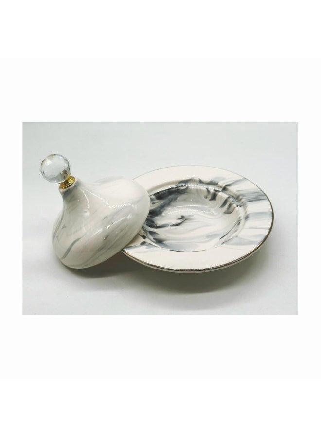 تمرية صحن سيراميك بغطاء لتخزين التمر الحلويات المكسرات والشكولاته برأس كريستالي - Image 5