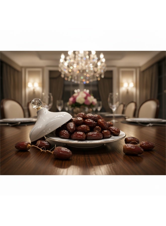 تمرية صحن سيراميك بغطاء لتخزين التمر الحلويات المكسرات والشكولاته برأس كريستالي - Image 3