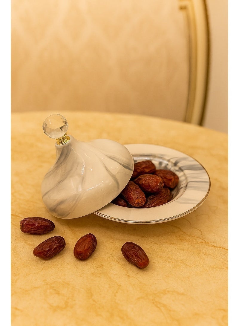 تمرية صحن سيراميك بغطاء لتخزين التمر الحلويات المكسرات والشكولاته برأس كريستالي - Image 2
