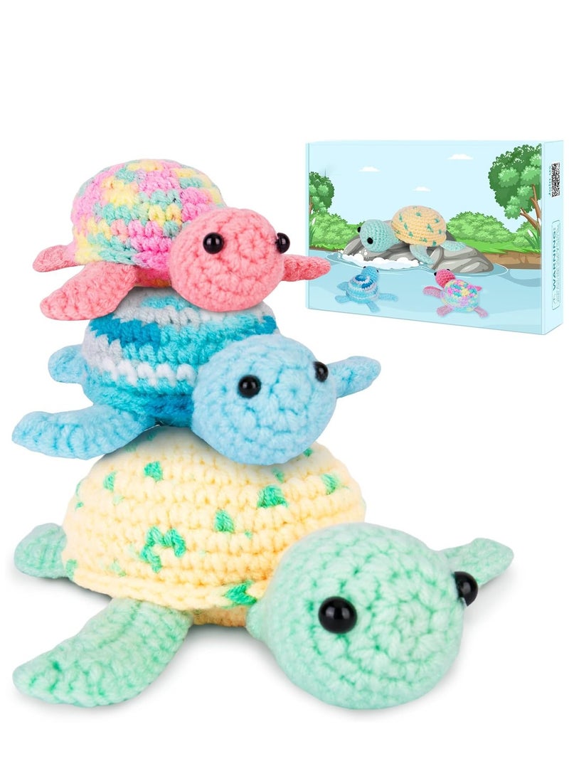 Barakah Crochet Kit for Beginners, Beginner Adults, DIY Animal Kits Kids Knitting Supplies, 3 Pack Turtle Family - Image 1